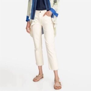 Johnny Was The Cropped Boyfriend Raw Hem Denim Jeans in Cream/White Size 32 NWT